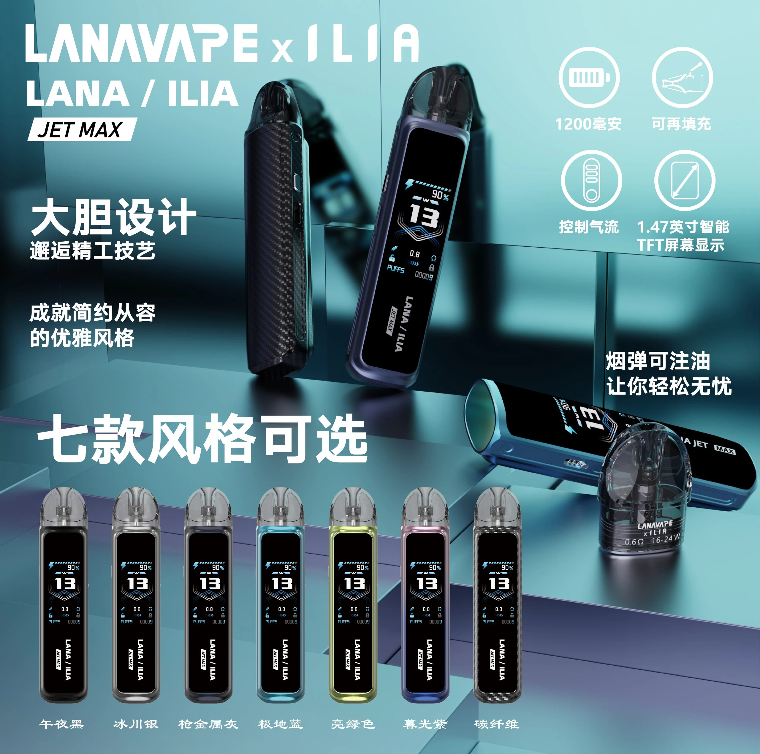 LANA JET MAX 30W 側註油主機套裝｜1.47吋螢幕＋1200mAh＋10-30W可調 | 台灣現貨